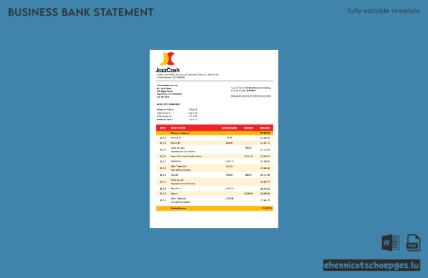 Geschäftsdokument der Firma Jazz Cash (Beispiel im Word- und PDF-Format)